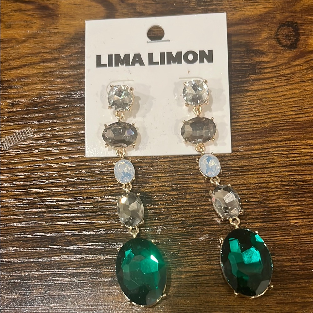 Green and Silver Drop Earrings